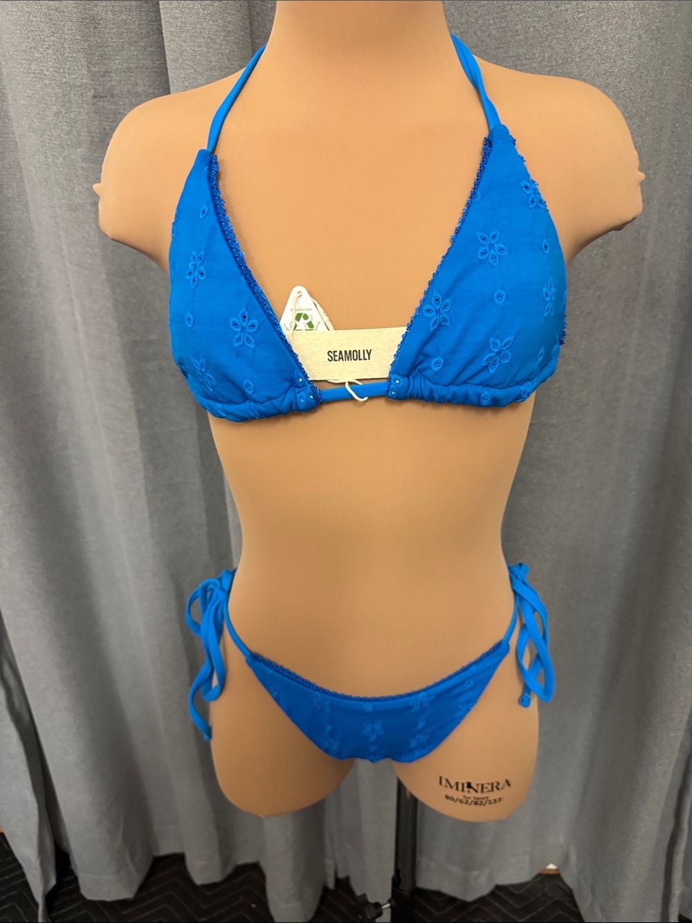 SEAMOLLY Women's Blue Embroidered Triangle Bikini Set